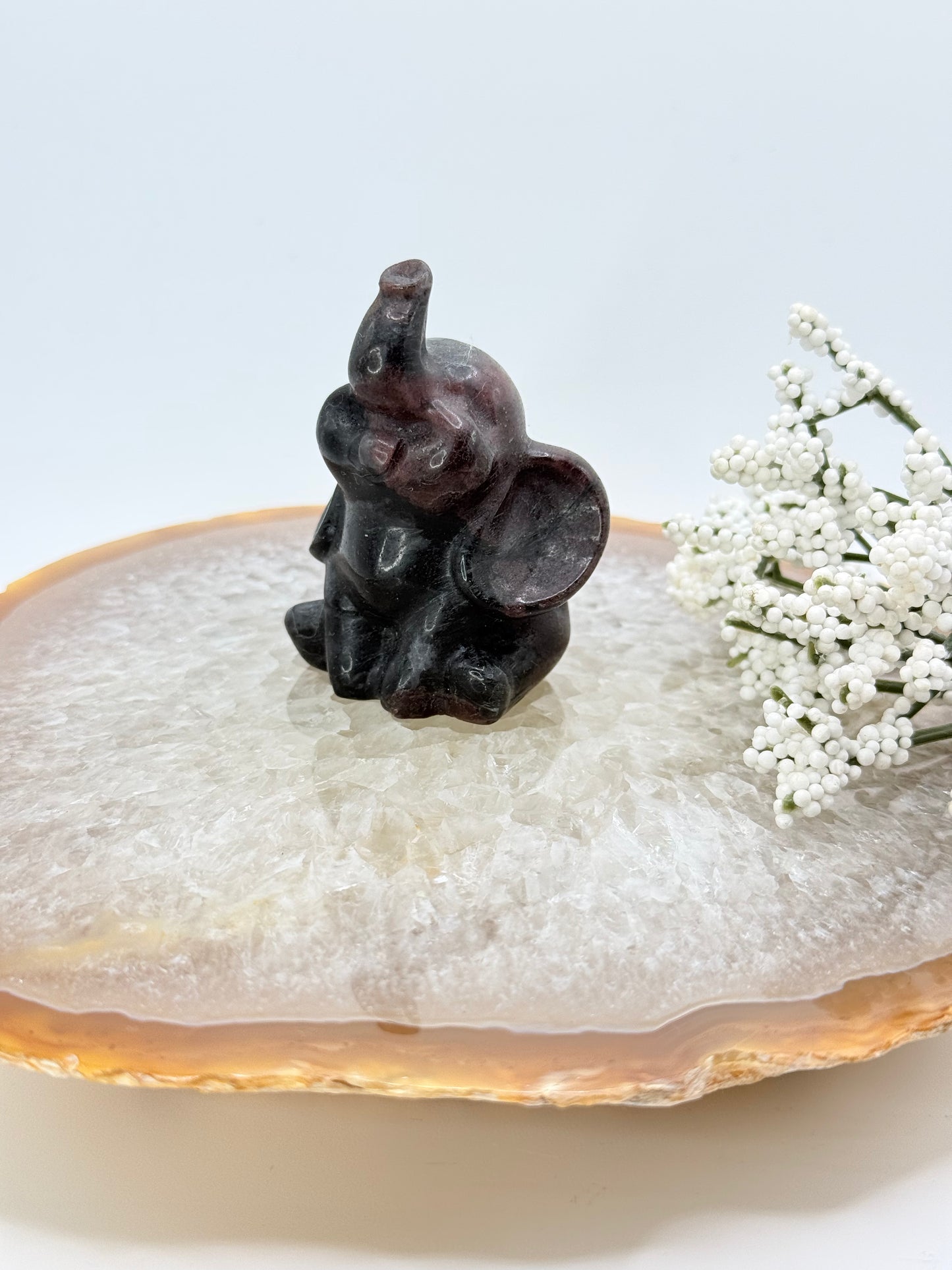 Mini Elephant Carving – Garnet & Black Obsidian - Auralis Crystals