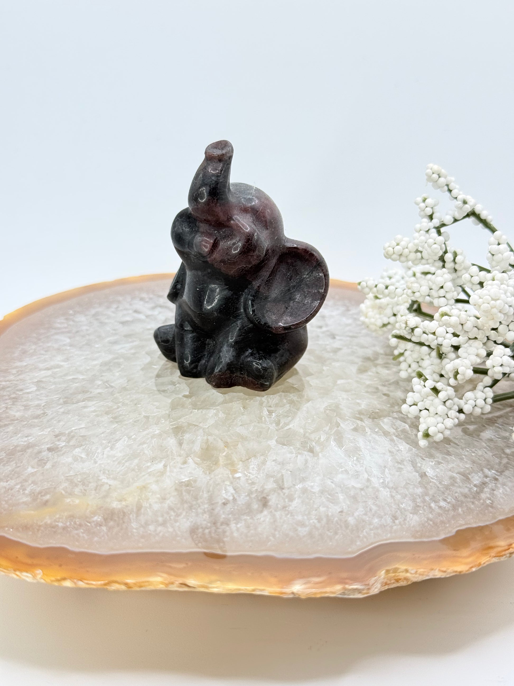 Mini Elephant Carving – Garnet & Black Obsidian - Auralis Crystals