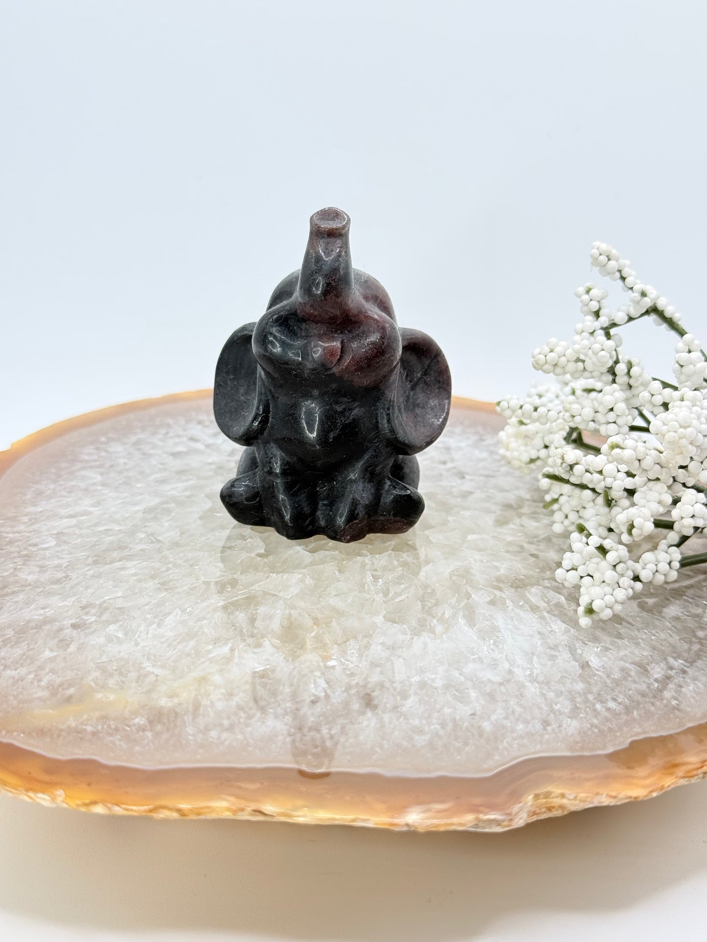 Mini Elephant Carving – Garnet & Black Obsidian - Auralis Crystals