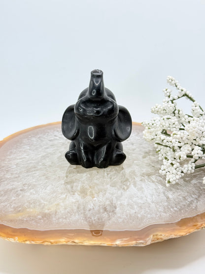 Mini Elephant Carving – Garnet & Black Obsidian - Auralis Crystals