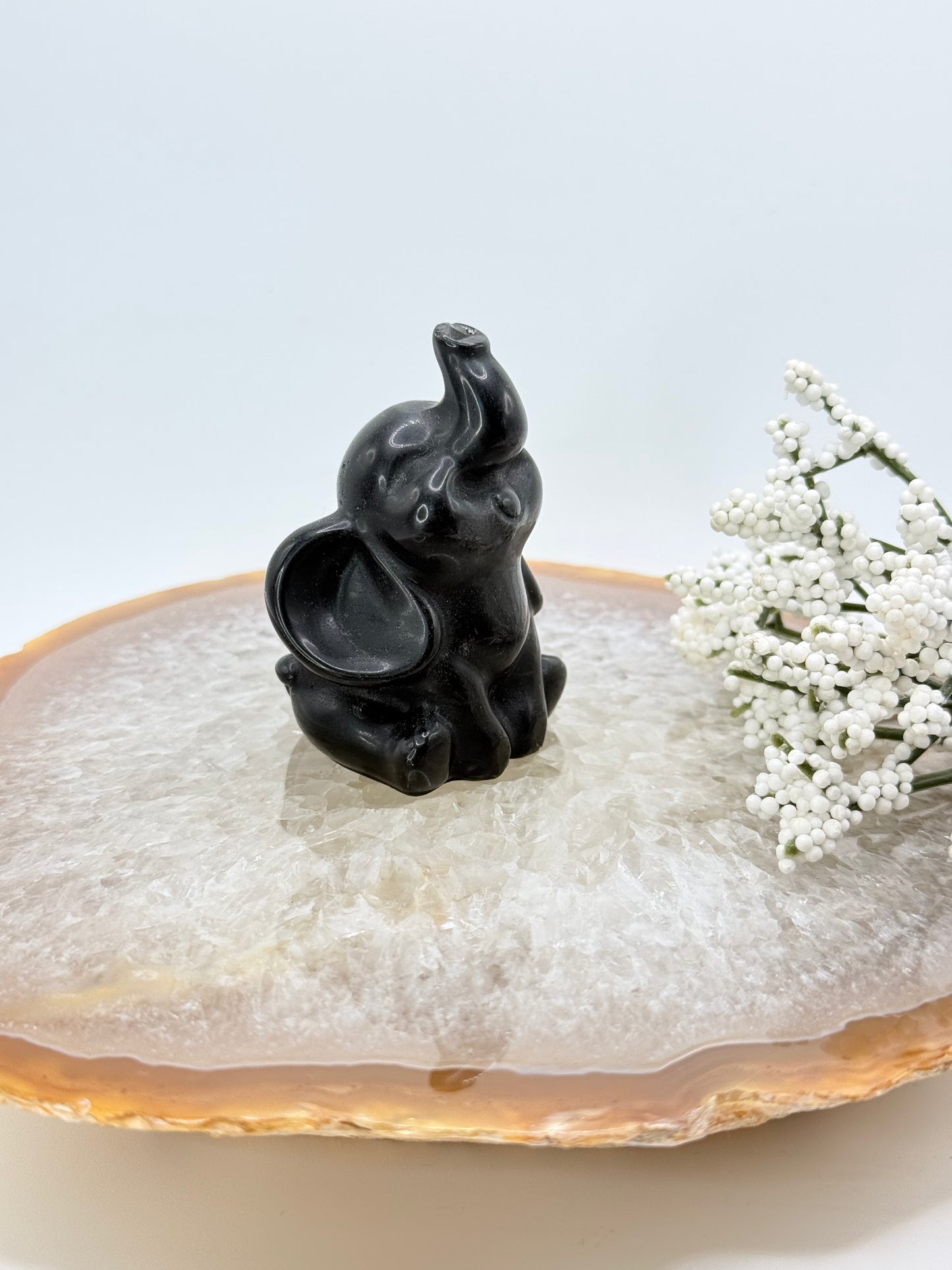 Mini Elephant Carving – Garnet & Black Obsidian - Auralis Crystals
