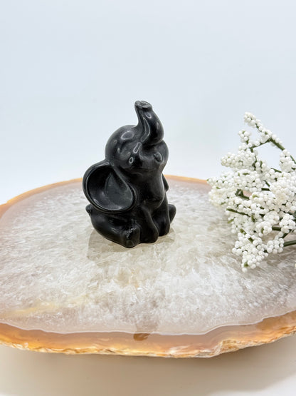 Mini Elephant Carving – Garnet & Black Obsidian - Auralis Crystals