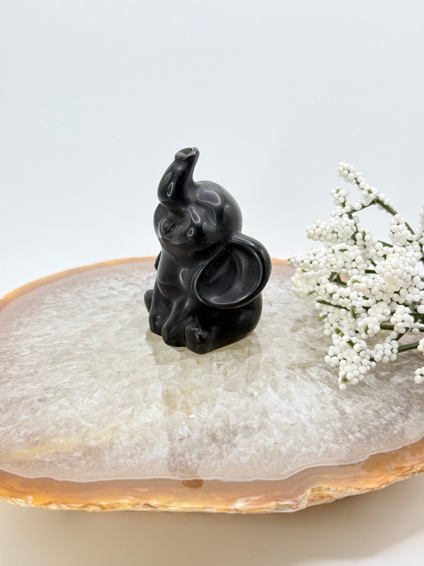 Mini Elephant Carving – Garnet & Black Obsidian - Auralis Crystals