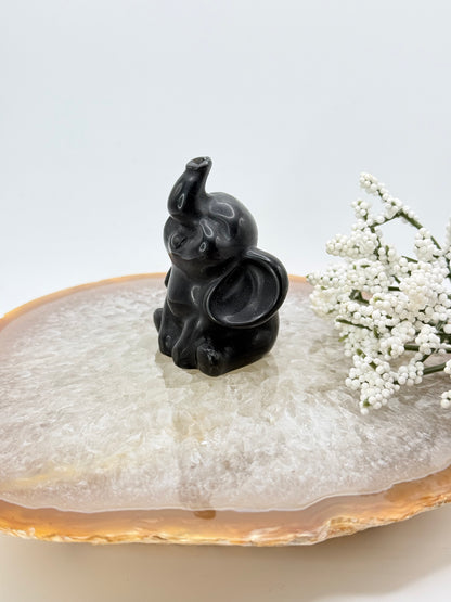 Mini Elephant Carving – Garnet & Black Obsidian - Auralis Crystals