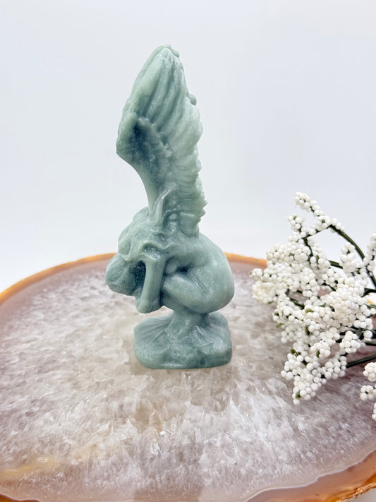 Fallen Angel Carving – Alashan Jade & Pink Opal Crystal Carving