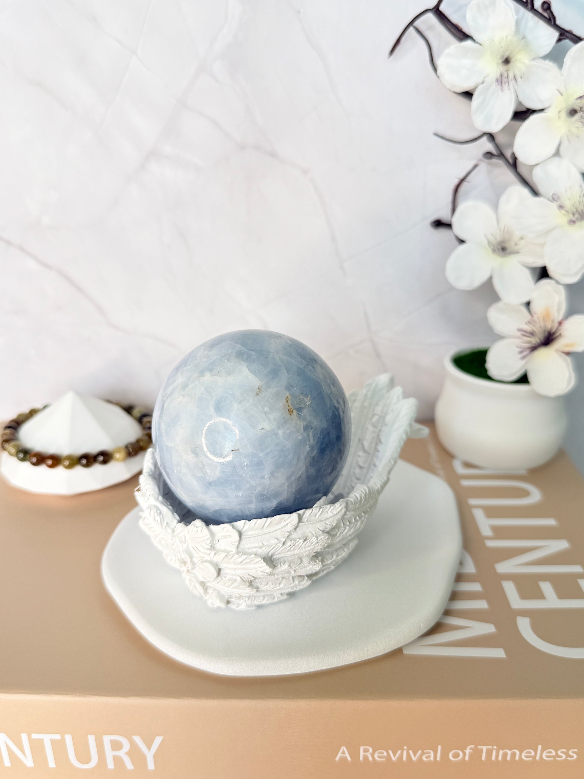 Blue Celestite Sphere (Medium) – Calm, Clarity & Quiet Luxury - Auralis Crystals