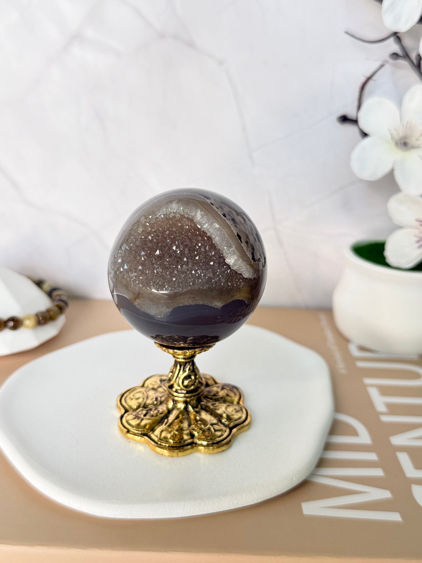 Celestial Forest Druzy Sphere – Brazilian Agate with Dendrite Veins