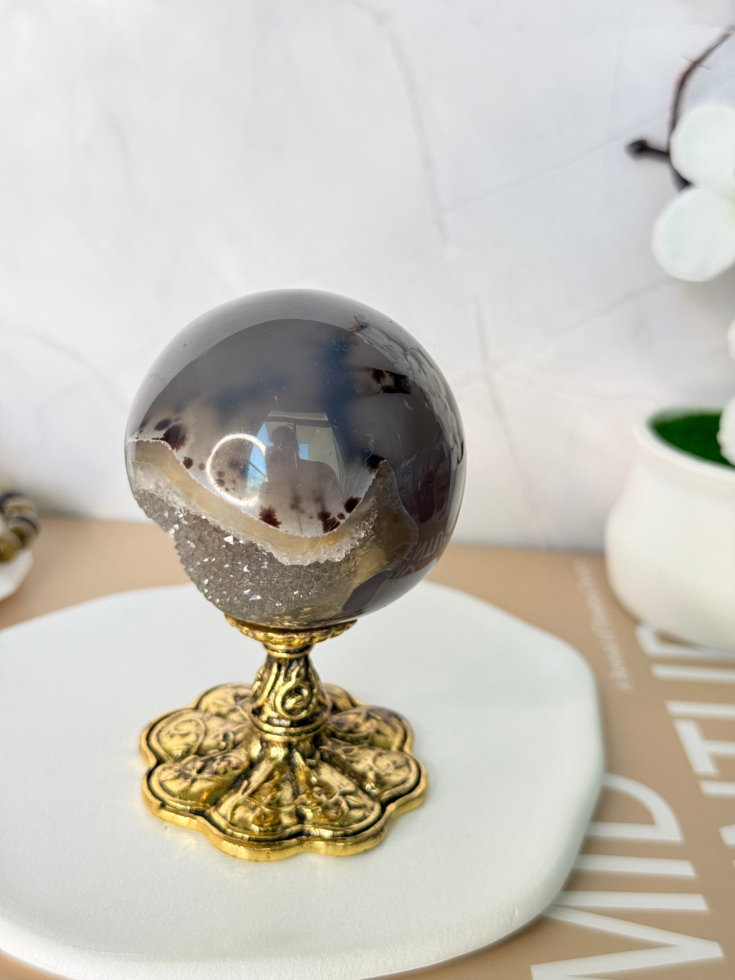 Celestial Forest Druzy Sphere – Brazilian Agate with Dendrite Veins