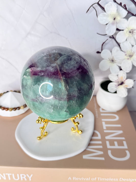Aurora Glow Large Rainbow Fluorite Sphere – UV Reactive