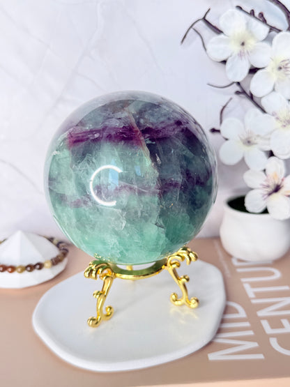 Aurora Glow Large Rainbow Fluorite Sphere – UV Reactive