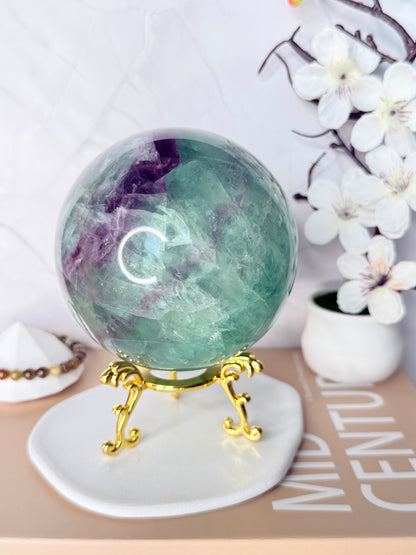Aurora Glow Large Rainbow Fluorite Sphere – UV Reactive