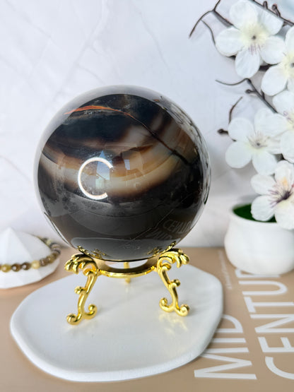 🖤 Midnight Veil Large Black Agate Sphere 🖤