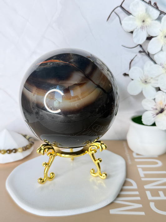 🖤 Midnight Veil Large Black Agate Sphere 🖤