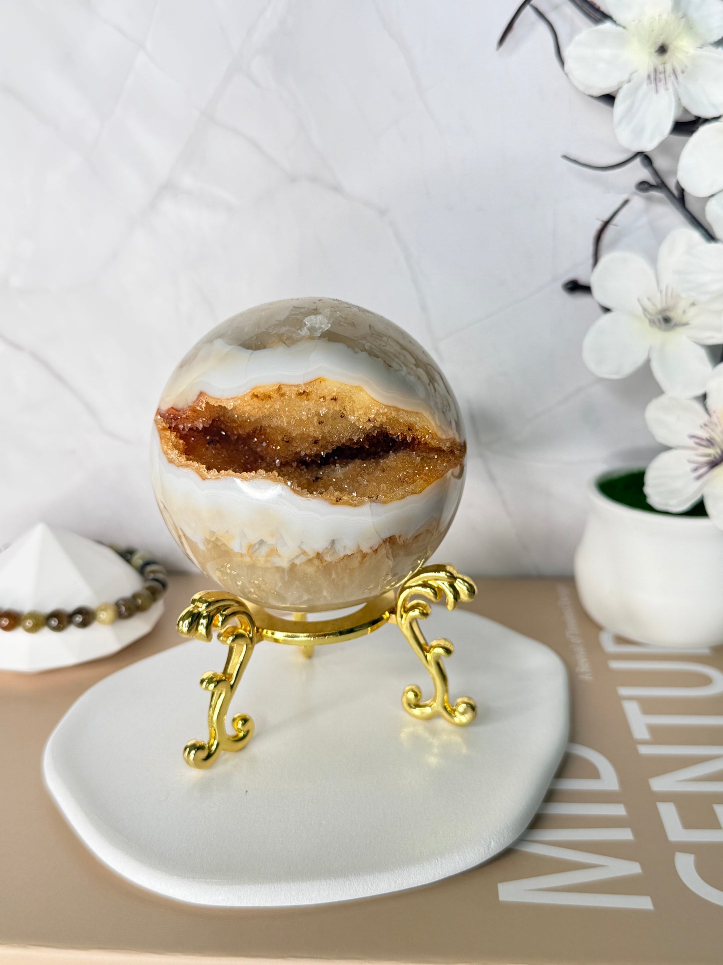 Golden Radiance Druzy Yellow Agate Sphere – Brazilian