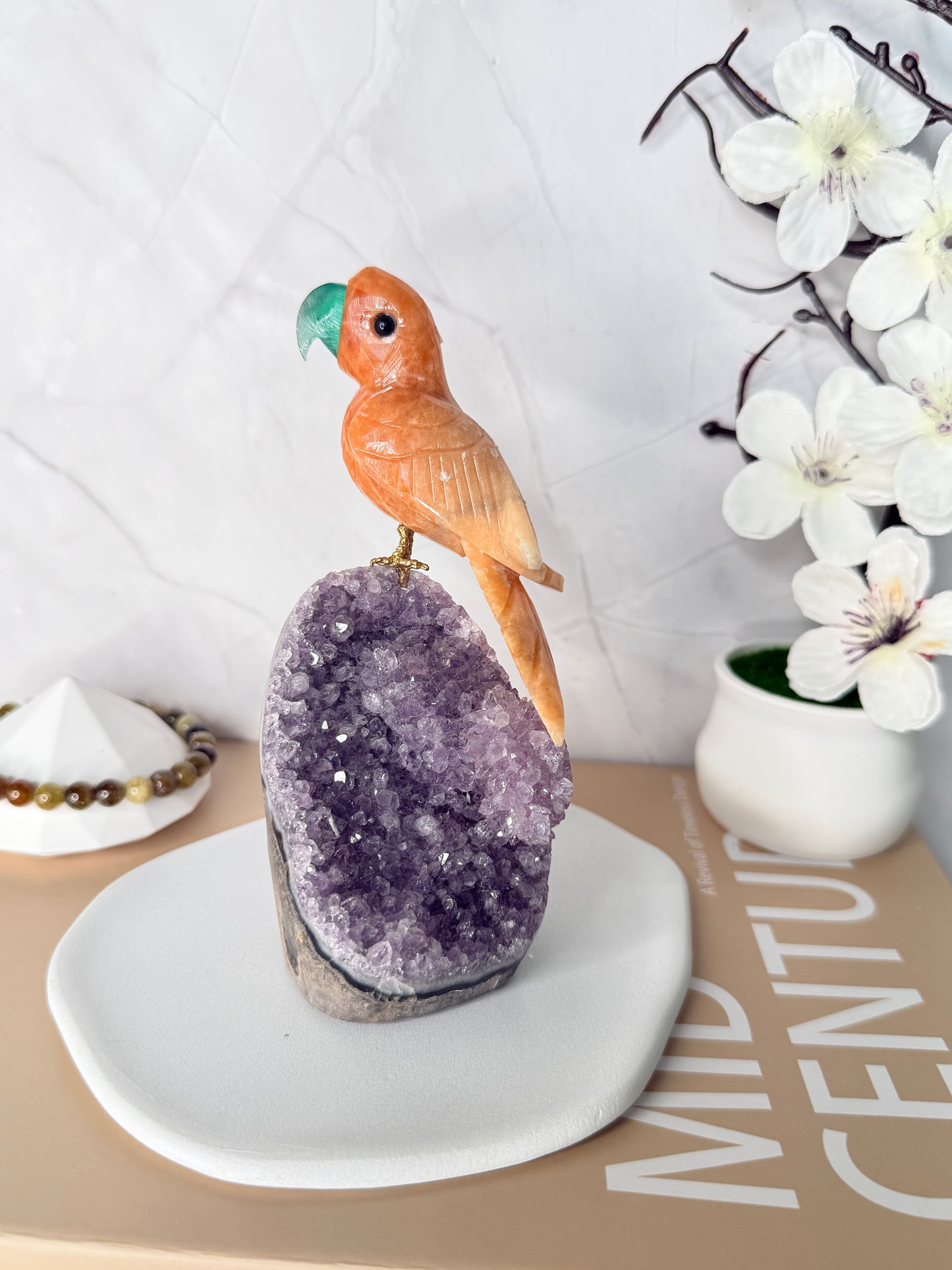 Solar Whisper Amethyst Cutbase with Sunstone Bird – Brazilian