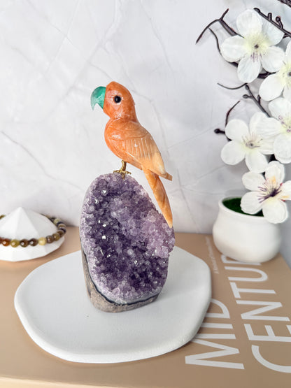 Solar Whisper Amethyst Cutbase with Sunstone Bird – Brazilian