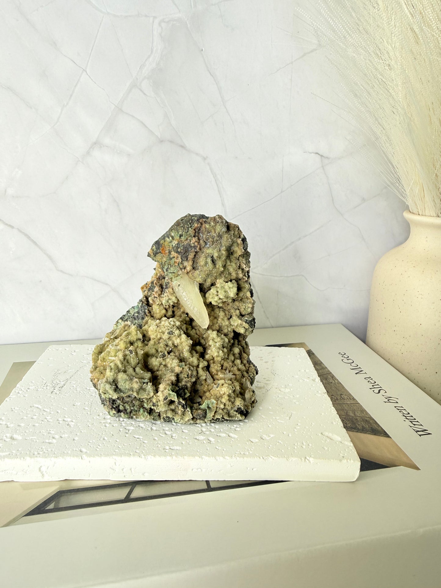 Forest Green Chalcedony with Dogtooth Calcite Raw Specimen (Jalgaon Mine, Maharashtra, India)