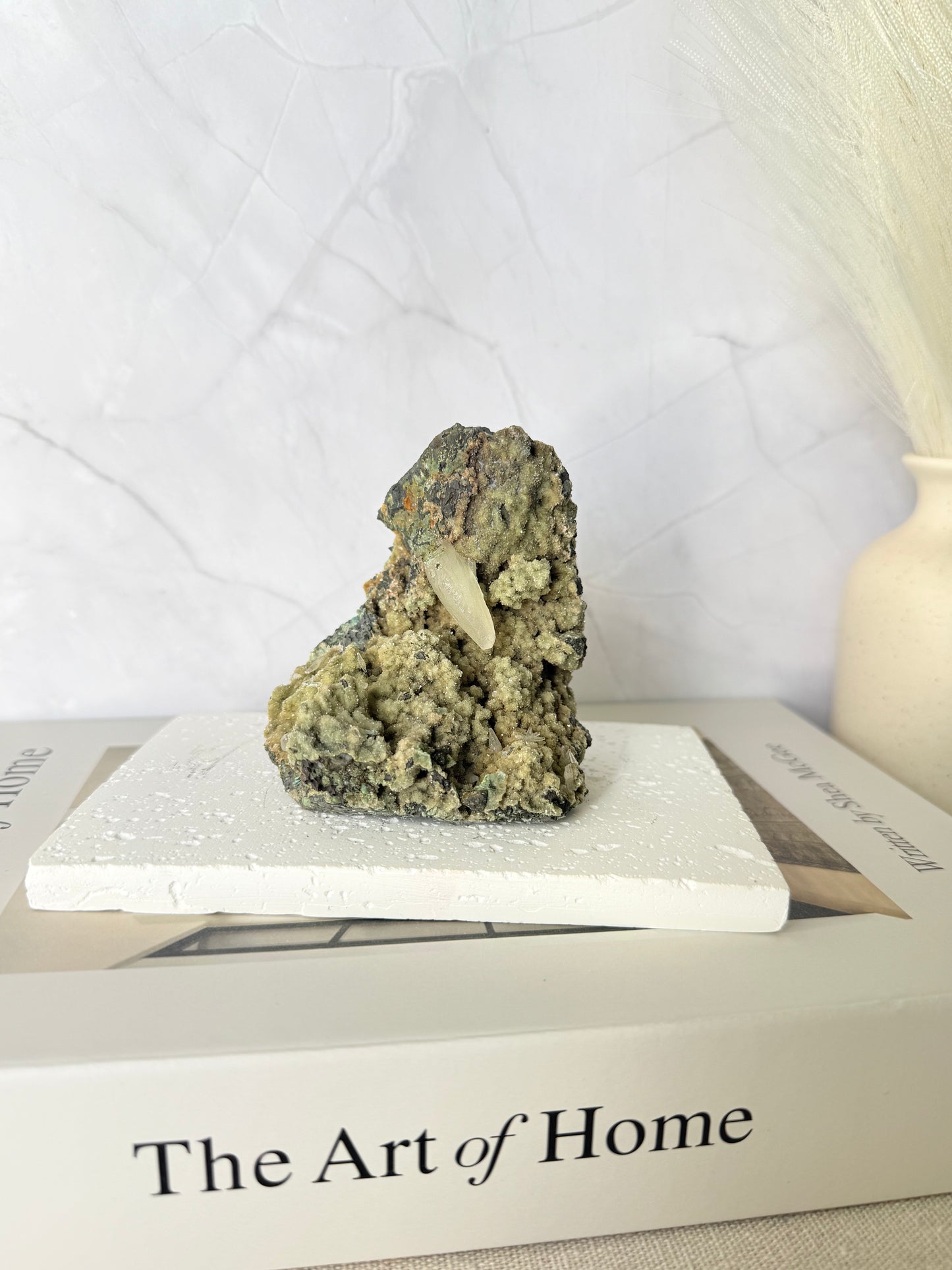 Forest Green Chalcedony with Dogtooth Calcite Raw Specimen (Jalgaon Mine, Maharashtra, India)