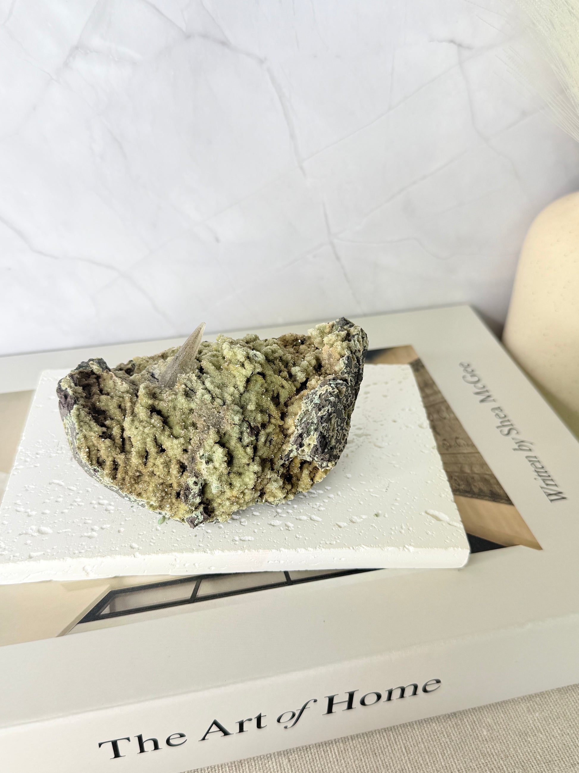 Forest Green Chalcedony with Dogtooth Calcite Raw Specimen (Jalgaon Mine, Maharashtra, India) - Auralis Crystals