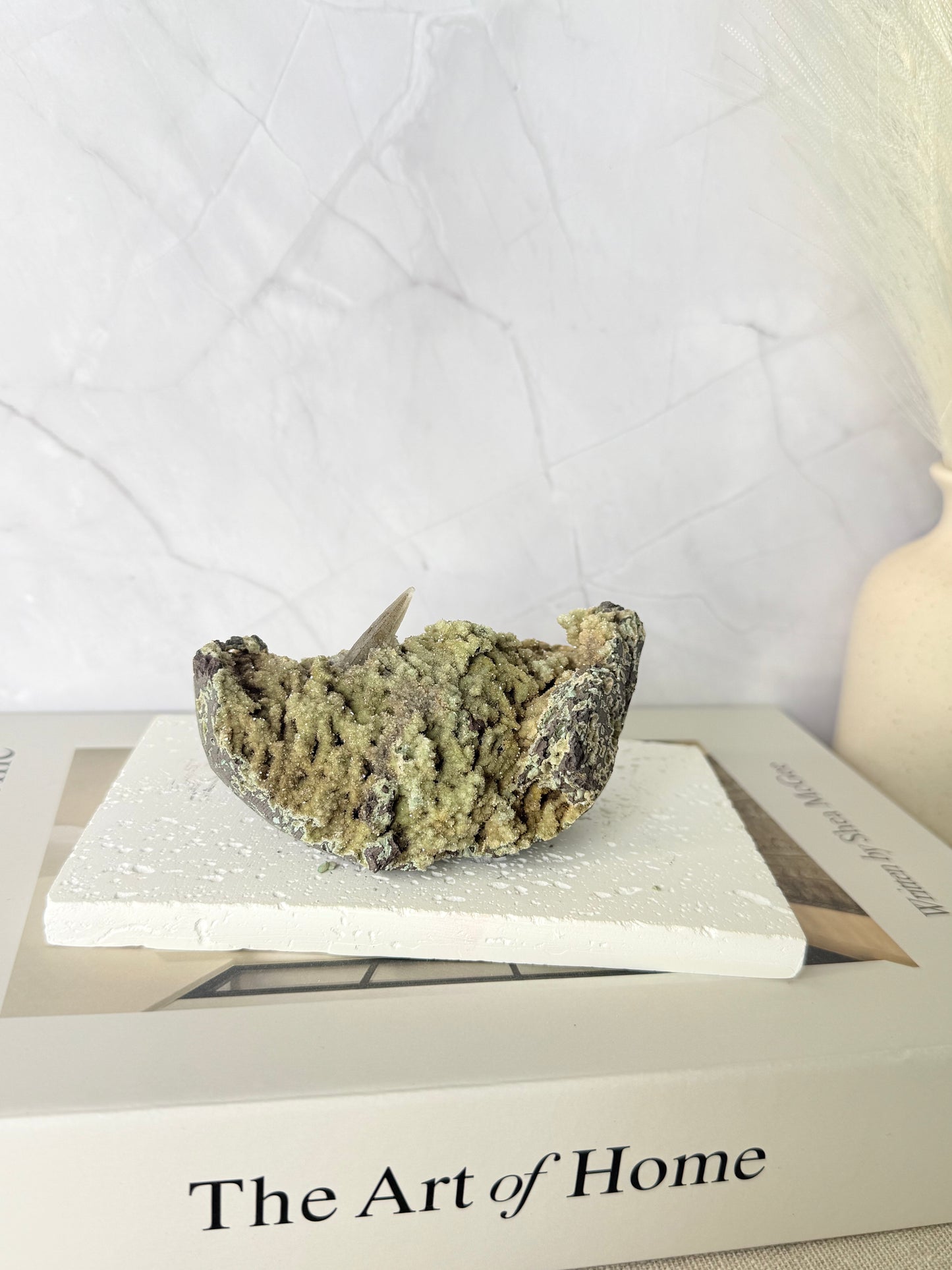 Forest Green Chalcedony with Dogtooth Calcite Raw Specimen (Jalgaon Mine, Maharashtra, India)