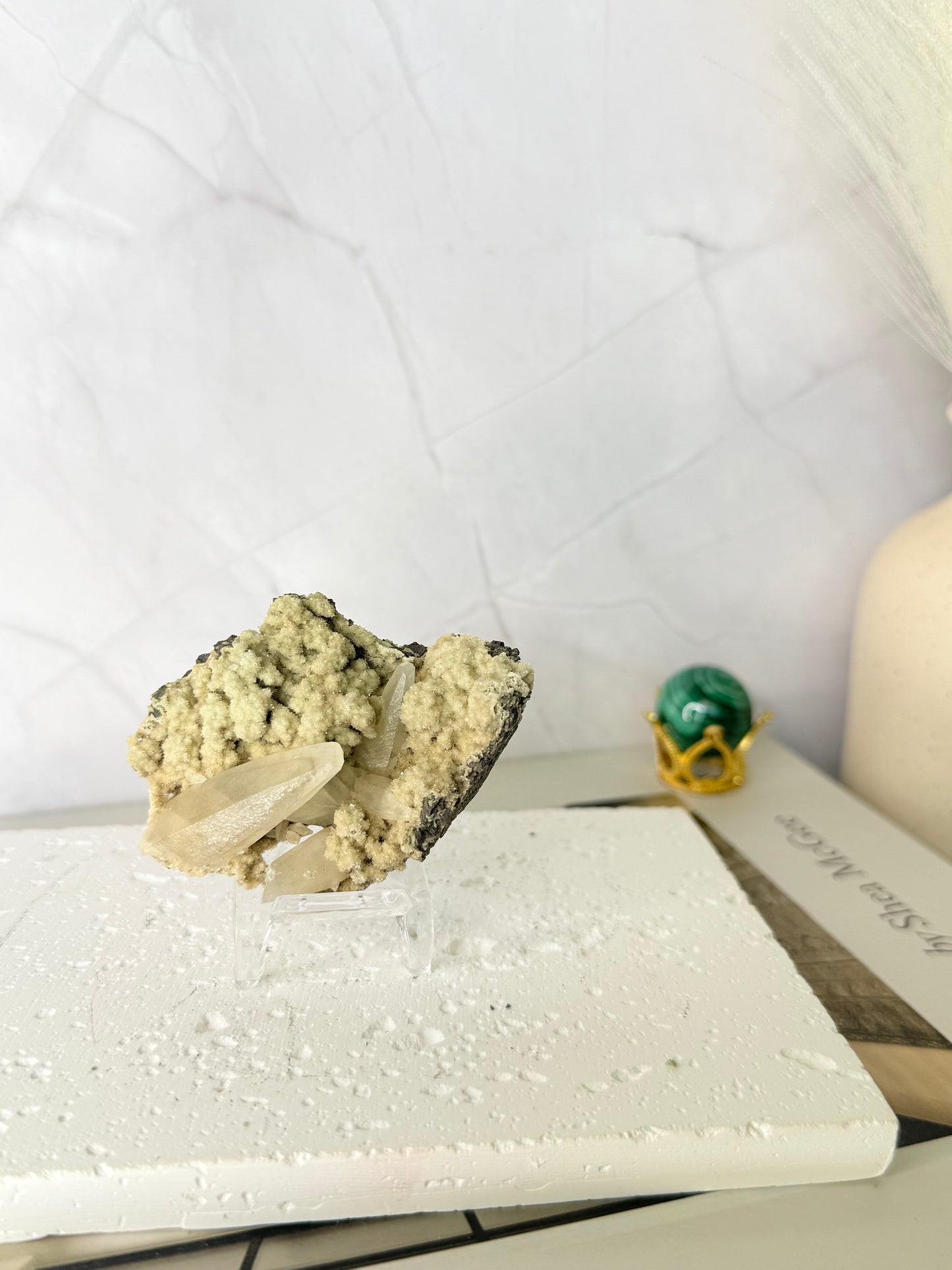 Forest Green Chalcedony with Dogtooth Calcite Raw Specimen (Jalgaon Mine, Maharashtra, India)