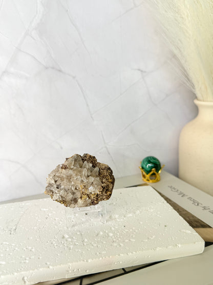 Forest Green Chalcedony with Dogtooth Calcite Raw Specimen (Jalgaon Mine, Maharashtra, India)