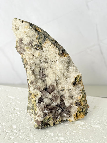 Forest Green Chalcedony with Dogtooth Calcite Raw Specimen (Jalgaon Mine, Maharashtra, India)