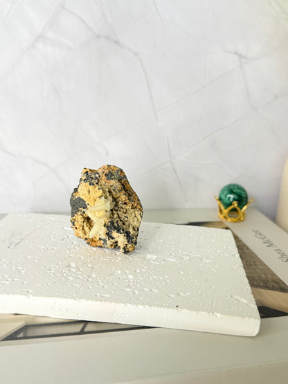 Forest Green Chalcedony with Dogtooth Calcite Raw Specimen (Jalgaon Mine, Maharashtra, India)