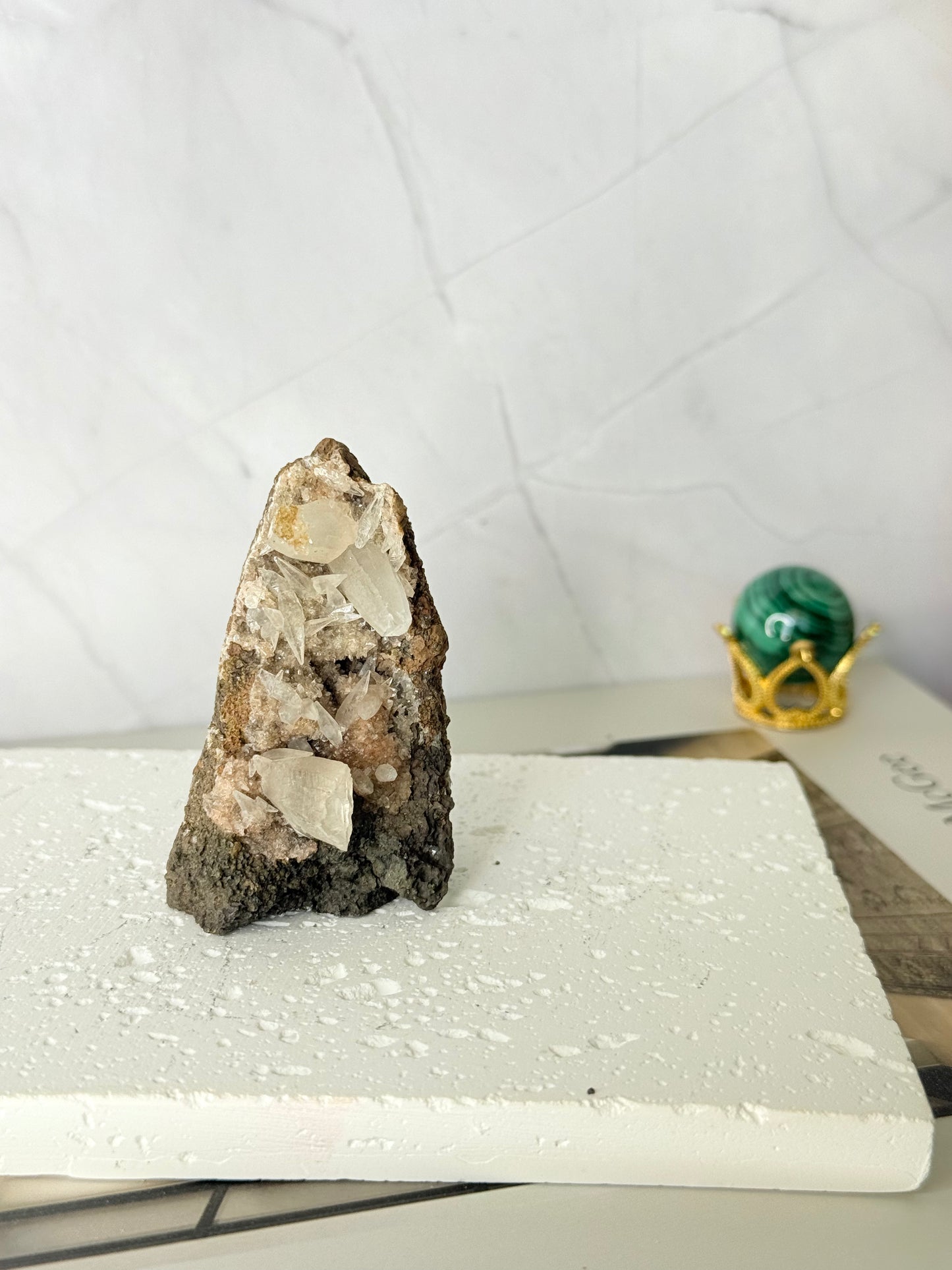 Forest Green Chalcedony with Dogtooth Calcite Raw Specimen (Jalgaon Mine, Maharashtra, India)