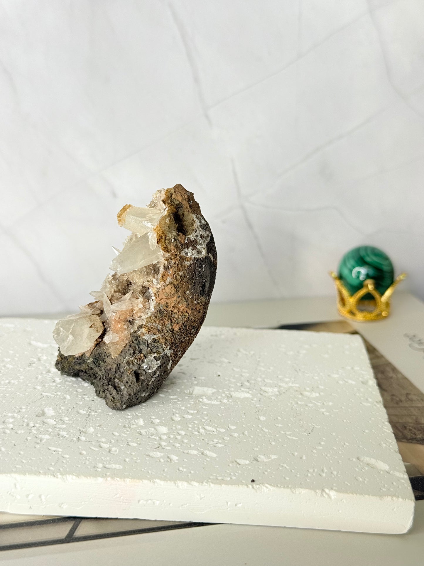 Forest Green Chalcedony with Dogtooth Calcite Raw Specimen (Jalgaon Mine, Maharashtra, India)