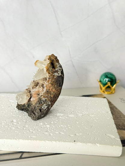 Forest Green Chalcedony with Dogtooth Calcite Raw Specimen (Jalgaon Mine, Maharashtra, India)