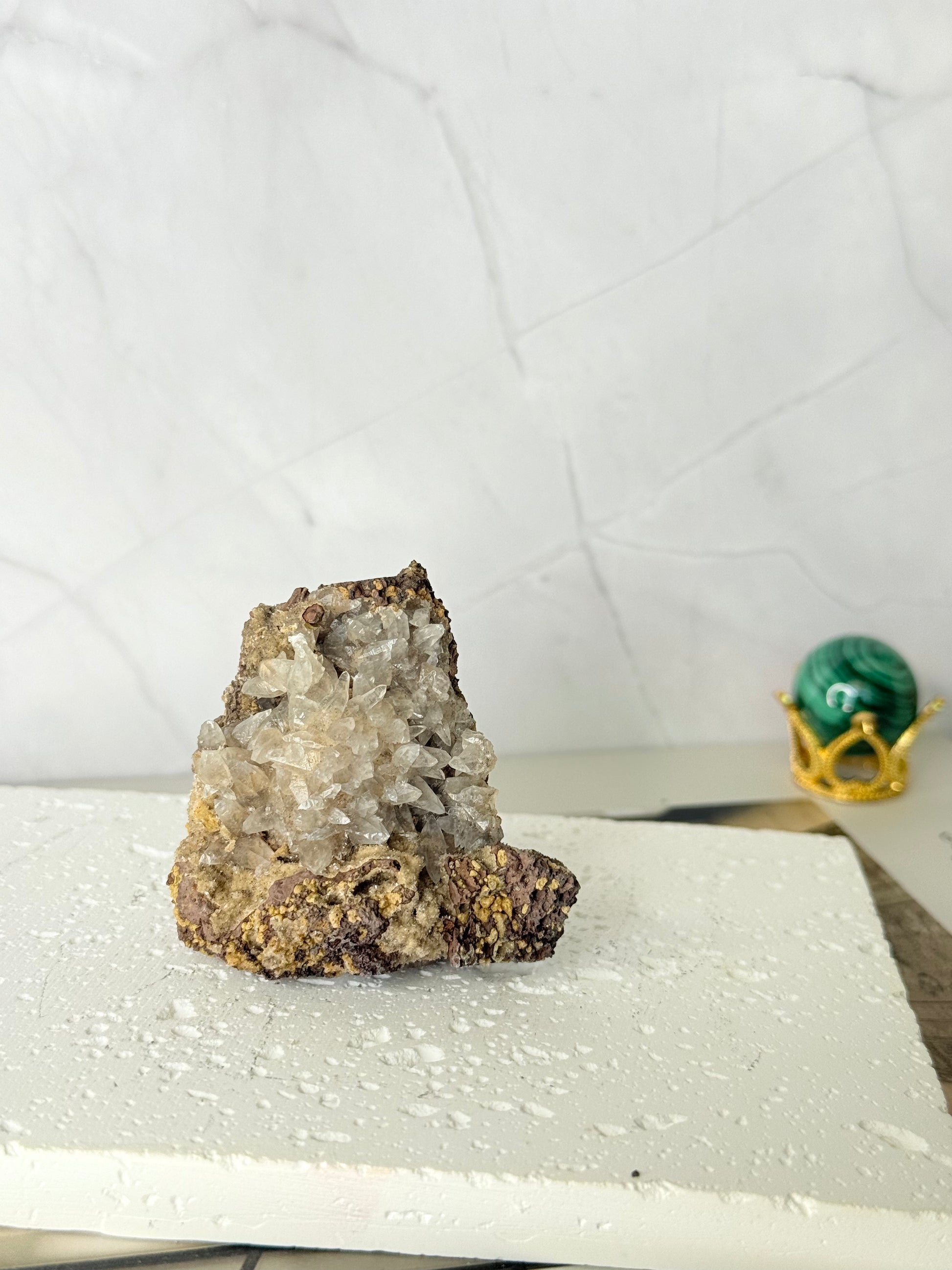 Forest Green Chalcedony with Dogtooth Calcite Raw Specimen (Jalgaon Mine, Maharashtra, India) - Auralis Crystals