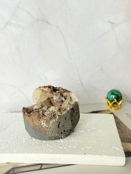 Forest Green Chalcedony with Dogtooth Calcite Raw Specimen (Jalgaon Mine, Maharashtra, India)