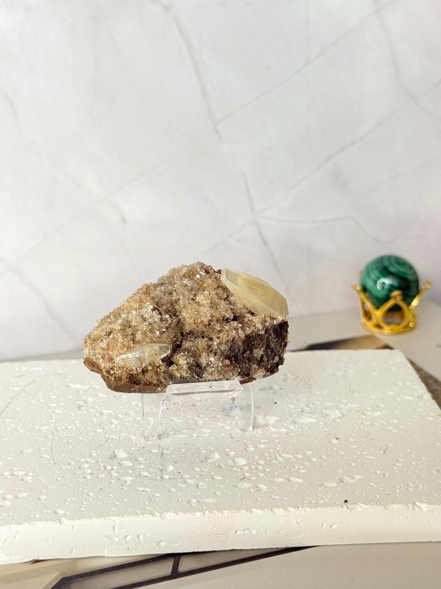 Forest Green Chalcedony with Dogtooth Calcite Raw Specimen (Jalgaon Mine, Maharashtra, India)