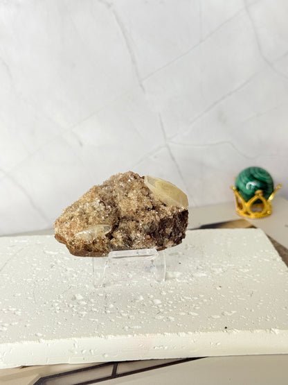 Forest Green Chalcedony with Dogtooth Calcite Raw Specimen (Jalgaon Mine, Maharashtra, India)