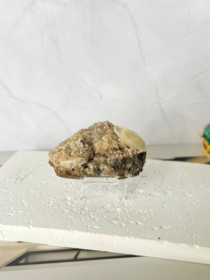 Forest Green Chalcedony with Dogtooth Calcite Raw Specimen (Jalgaon Mine, Maharashtra, India)