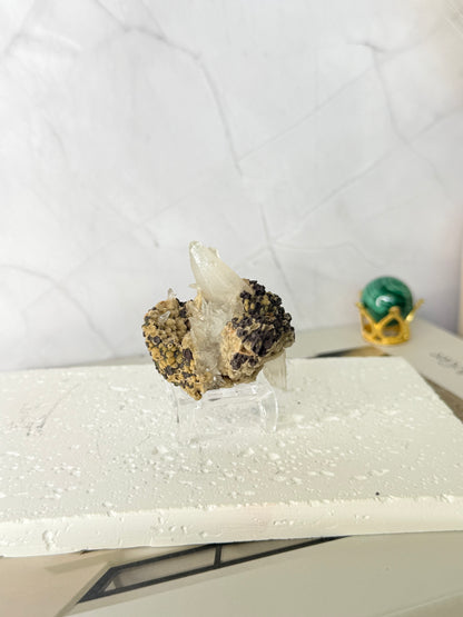 Forest Green Chalcedony with Dogtooth Calcite Raw Specimen (Jalgaon Mine, Maharashtra, India)