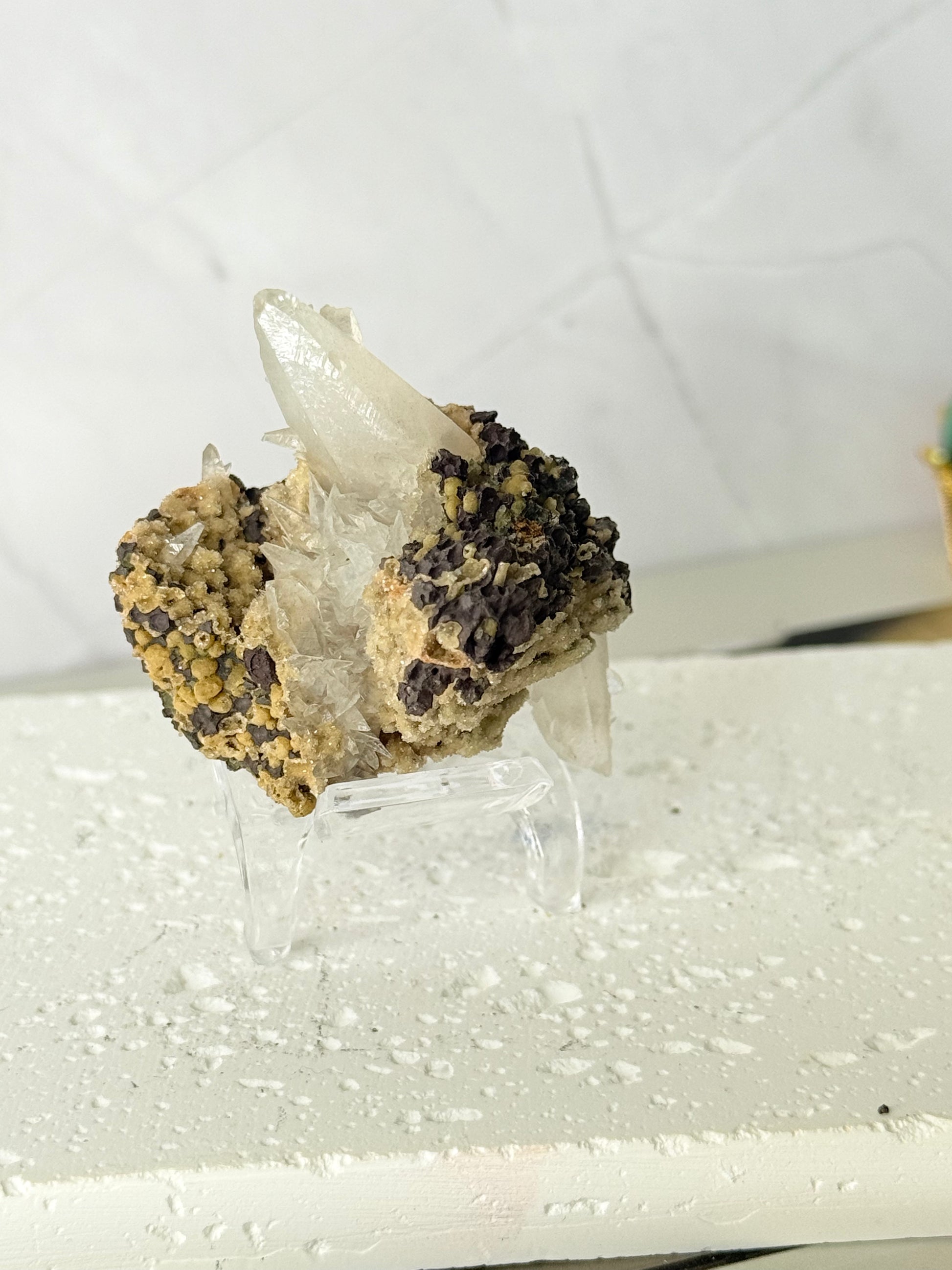 Forest Green Chalcedony with Dogtooth Calcite Raw Specimen (Jalgaon Mine, Maharashtra, India) - Auralis Crystals