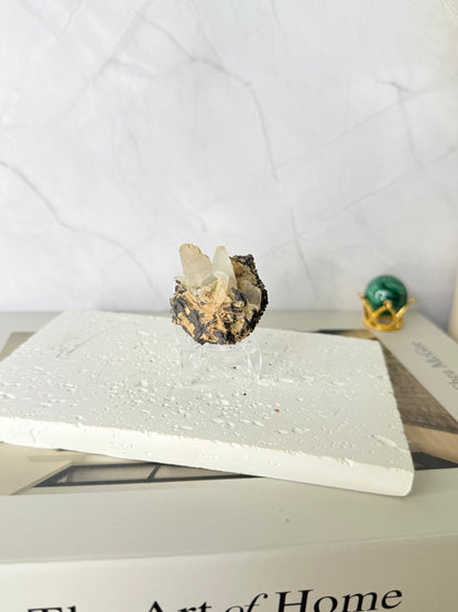 Forest Green Chalcedony with Dogtooth Calcite Raw Specimen (Jalgaon Mine, Maharashtra, India)