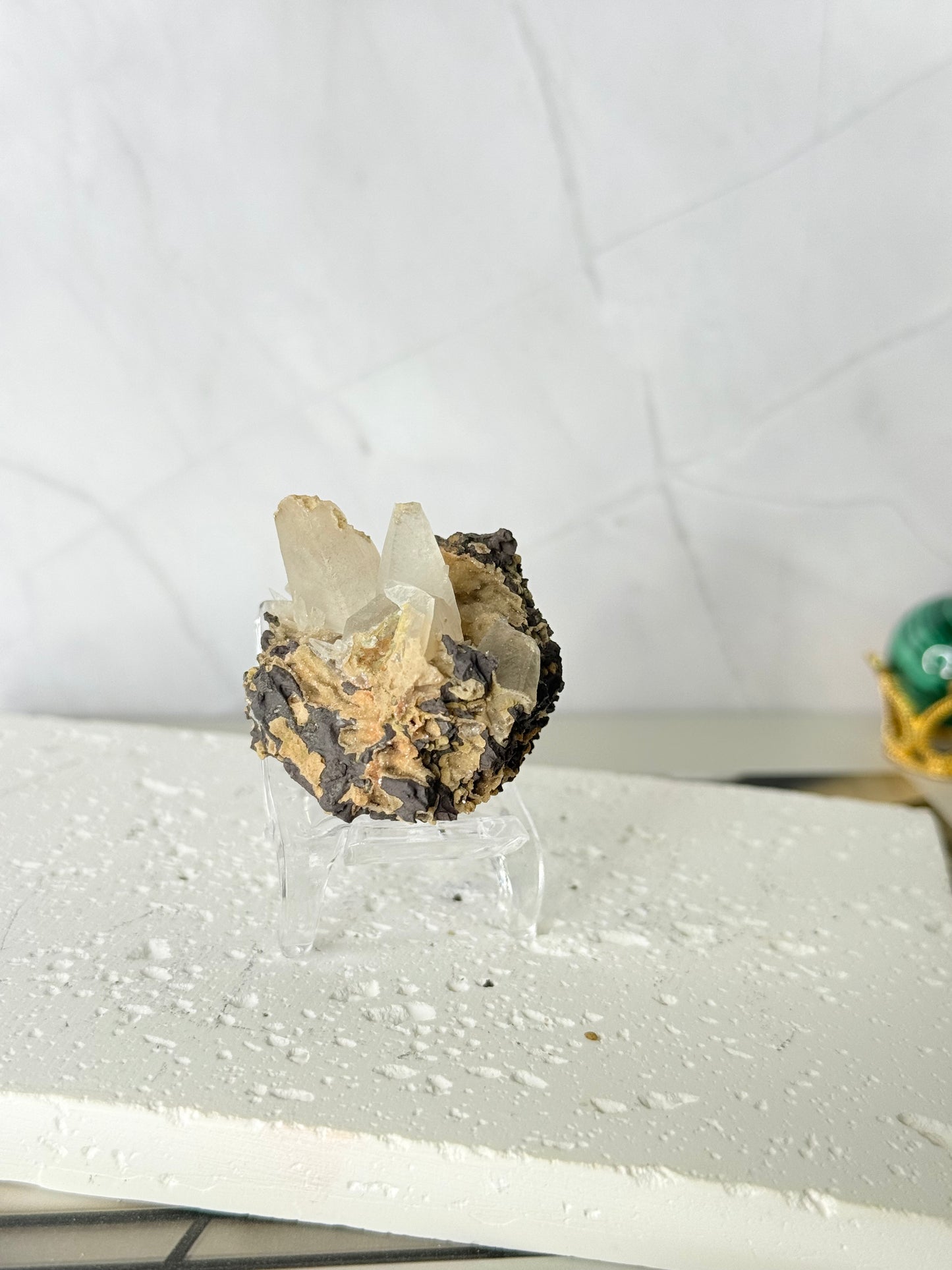 Forest Green Chalcedony with Dogtooth Calcite Raw Specimen (Jalgaon Mine, Maharashtra, India)