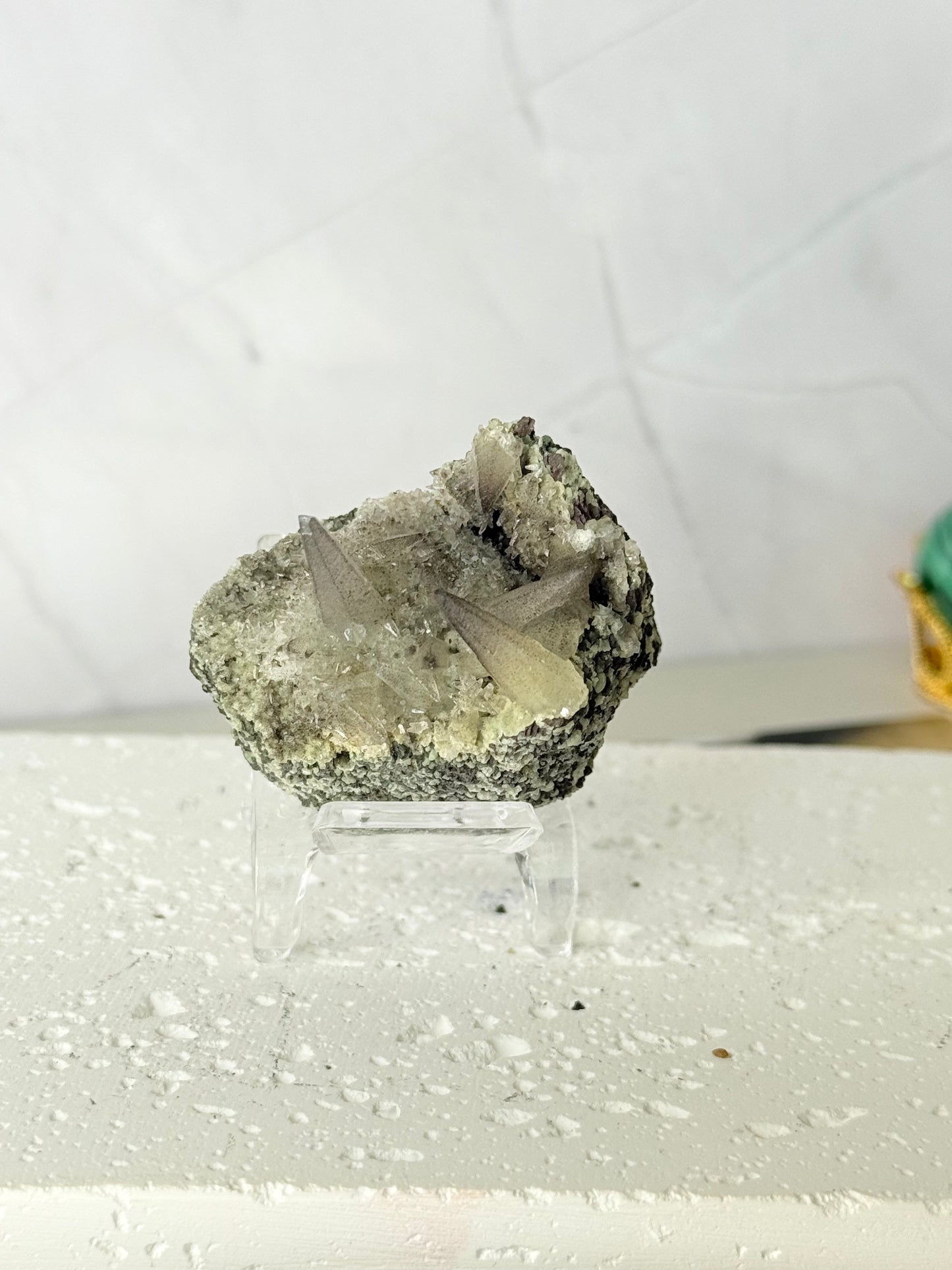 Forest Green Chalcedony with Dogtooth Calcite Raw Specimen (Jalgaon Mine, Maharashtra, India)