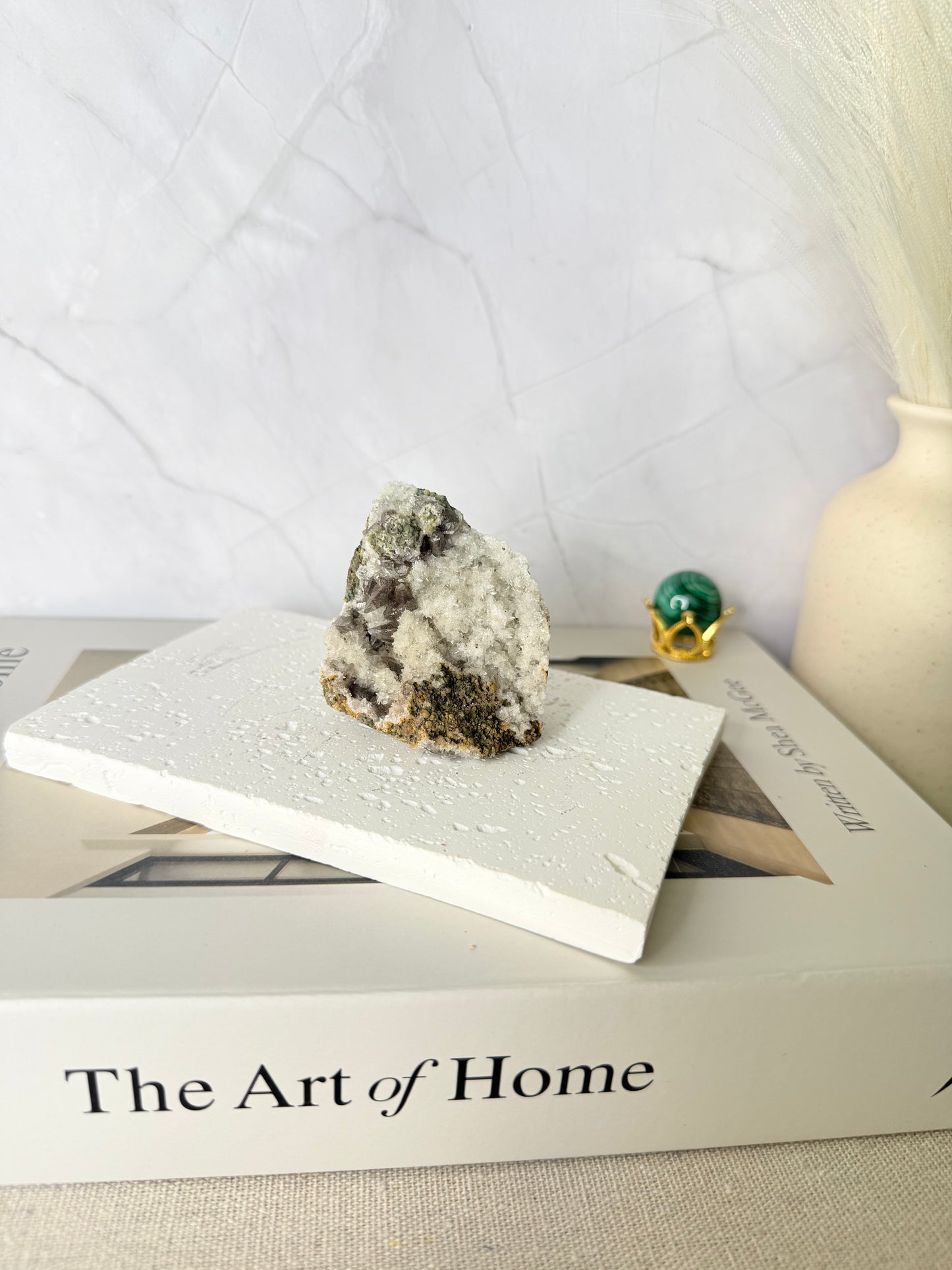 Forest Green Chalcedony with Dogtooth Calcite Raw Specimen (Jalgaon Mine, Maharashtra, India)