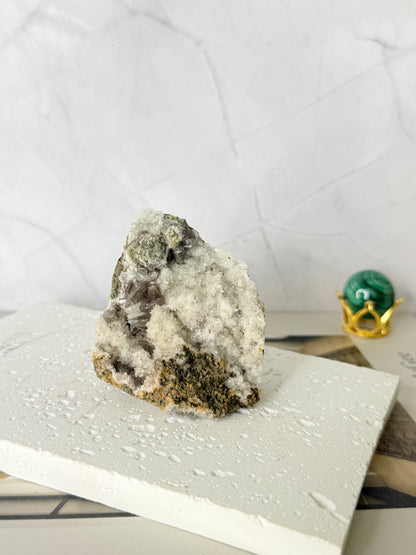 Forest Green Chalcedony with Dogtooth Calcite Raw Specimen (Jalgaon Mine, Maharashtra, India)