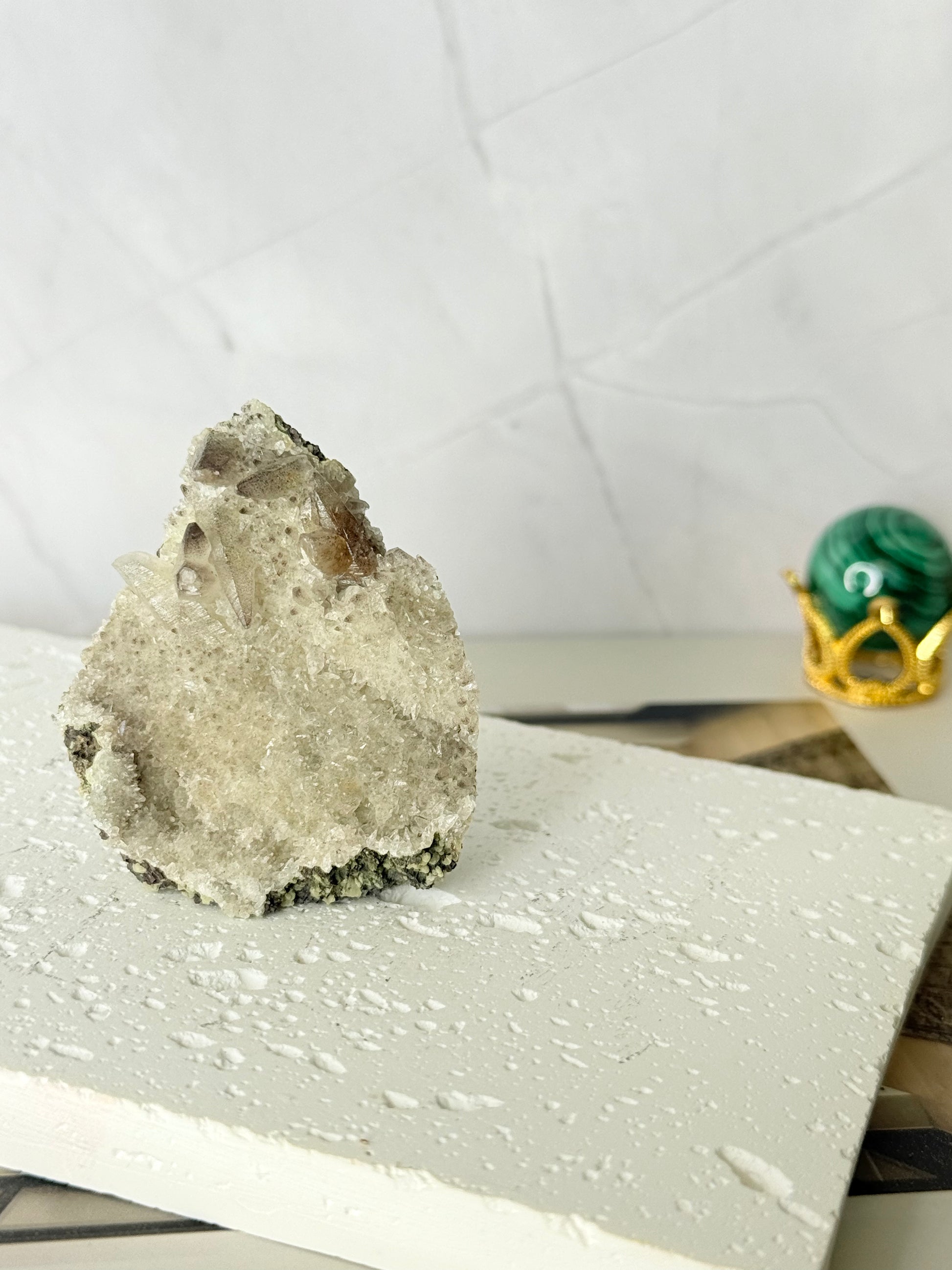 Forest Green Chalcedony with Dogtooth Calcite Raw Specimen (Jalgaon Mine, Maharashtra, India) - Auralis Crystals