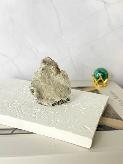 Forest Green Chalcedony with Dogtooth Calcite Raw Specimen (Jalgaon Mine, Maharashtra, India)