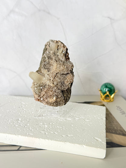 Forest Green Chalcedony with Dogtooth Calcite Raw Specimen (Jalgaon Mine, Maharashtra, India)