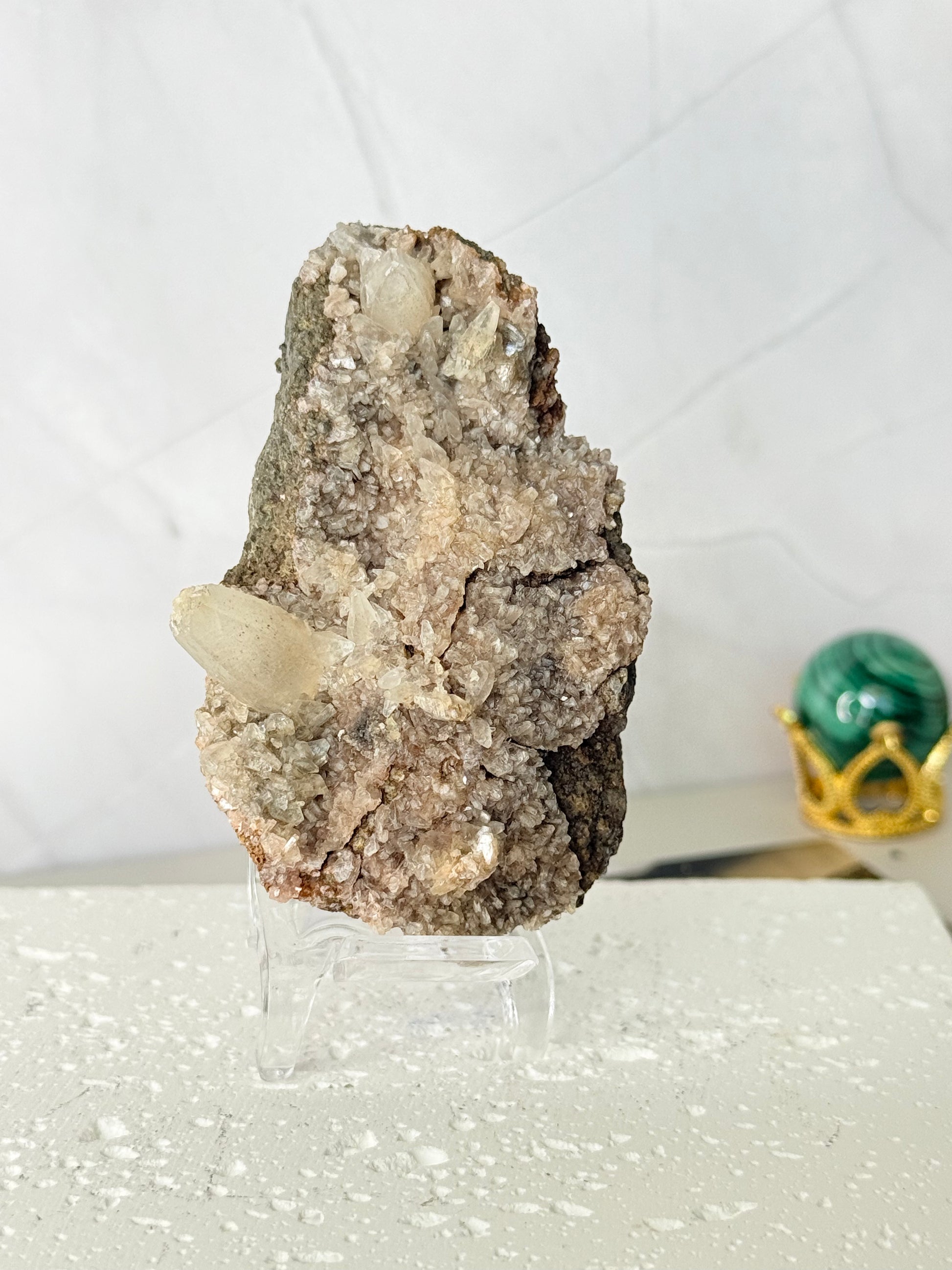 Forest Green Chalcedony with Dogtooth Calcite Raw Specimen (Jalgaon Mine, Maharashtra, India) - Auralis Crystals