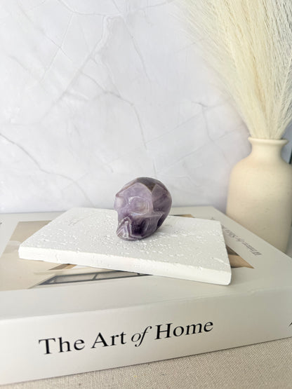 Chevron Amethyst Skull Carving - Auralis Crystals