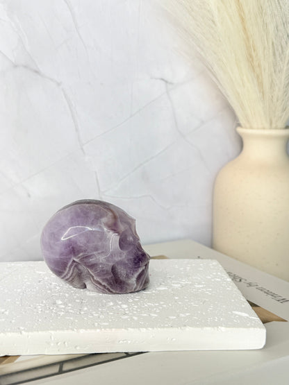 Chevron Amethyst Skull Carving - Auralis Crystals