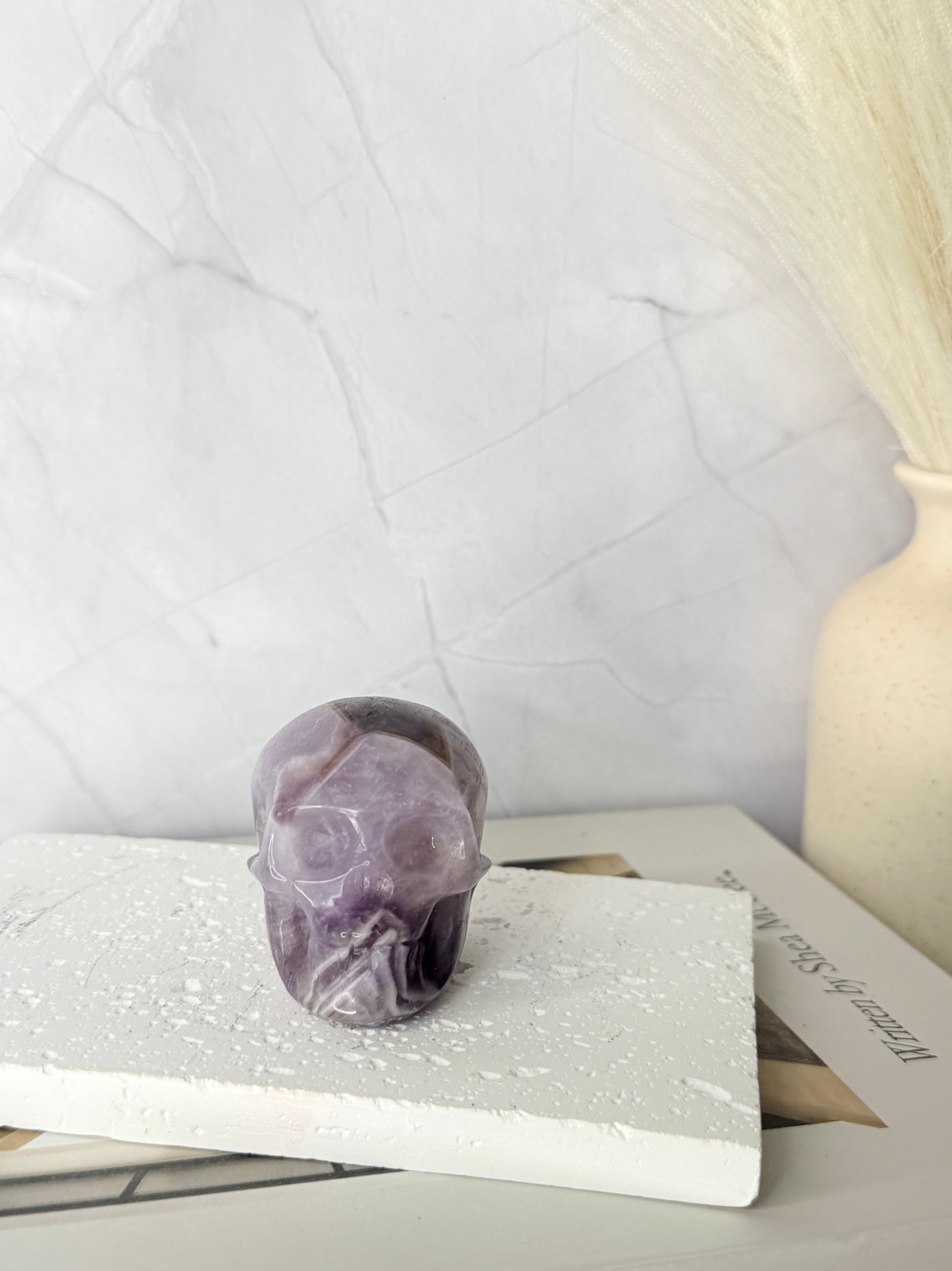 Chevron Amethyst Skull Carving - Auralis Crystals